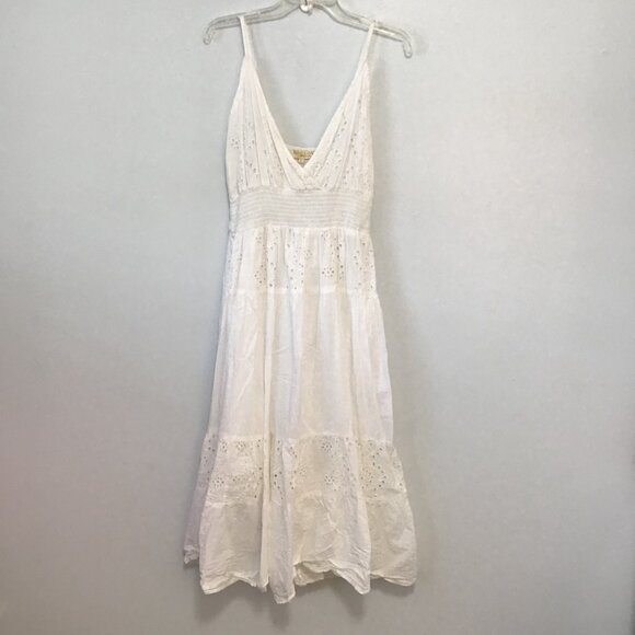 Rebellion Again White Cotton V-Neck Eyelet Lace Dress Size L - Picture 10 of 14